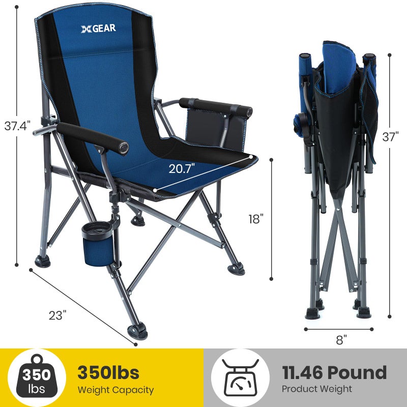 XGEAR Portable Camping Chair for Adutls - Heavy Duty Outdoor Camp Chairs - Folding Lawn Chair with Padded Hard Armrest Cup Holder Storage Pocket - Collapsible for Outdoor Fishing Garden - Image 3